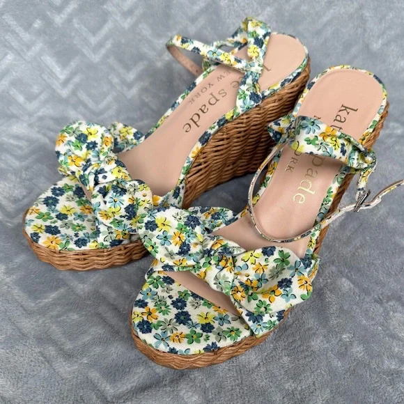 Kate Spade New York Patio Platform Wedge Sandal Blue Floral Women’s Size 8.5 - Picture 3 of 10